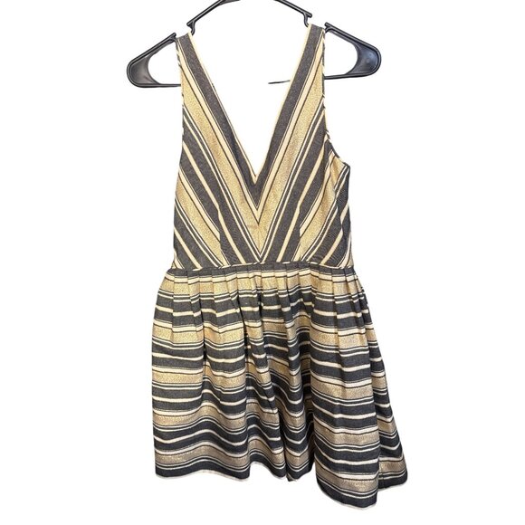 J. Crew Metallic Gold & Black Striped Sleeveless Fit & Flare Mini Dress Size 4 - Picture 5 of 6